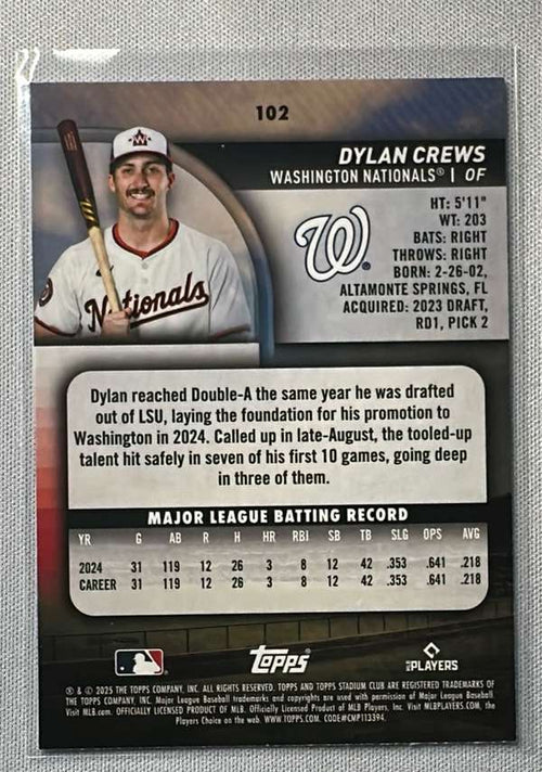 2025 Stadium Club #102 Dylan Crews Near Mint