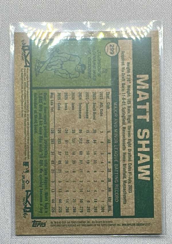 2026 Topps Heritage #299 Matt Shaw