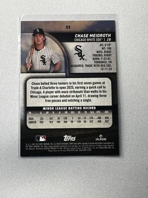 Chase Meidroth 2025 Topps Stadium Club #25 RC NM White Sox